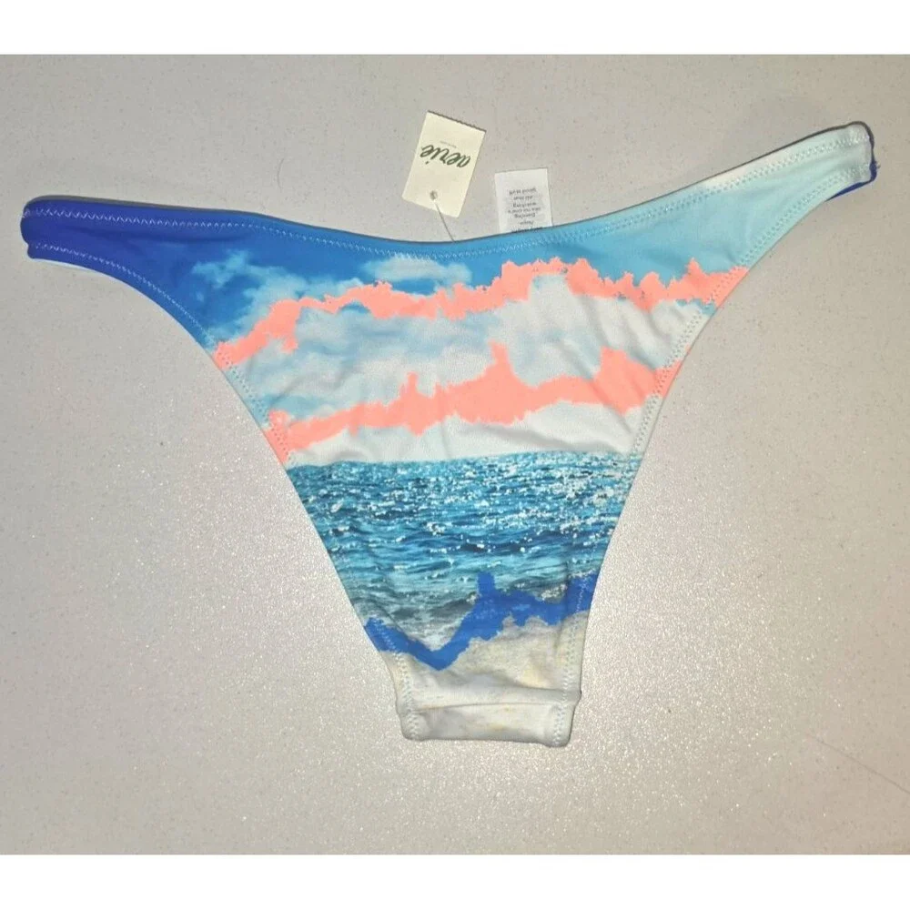 Aerie Cheeky Swim Bathing Suit Bottom Blue Orange Beach Small S NEW